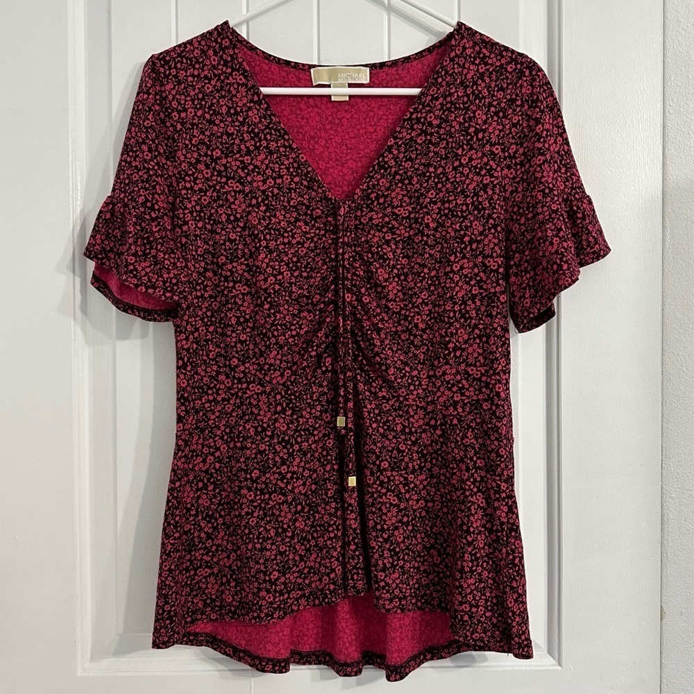 Michael Kors Black and Pink Floral Top